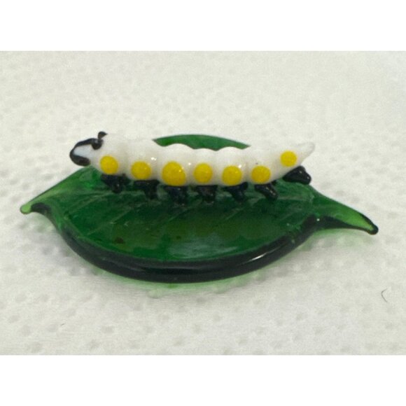 Vintage Mini Murano Art Glass Caterpillar On Leaf - Picture 4 of 5